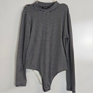 Nana Macs Long Sleeve Striped Thong Style Bodysuit Sz L